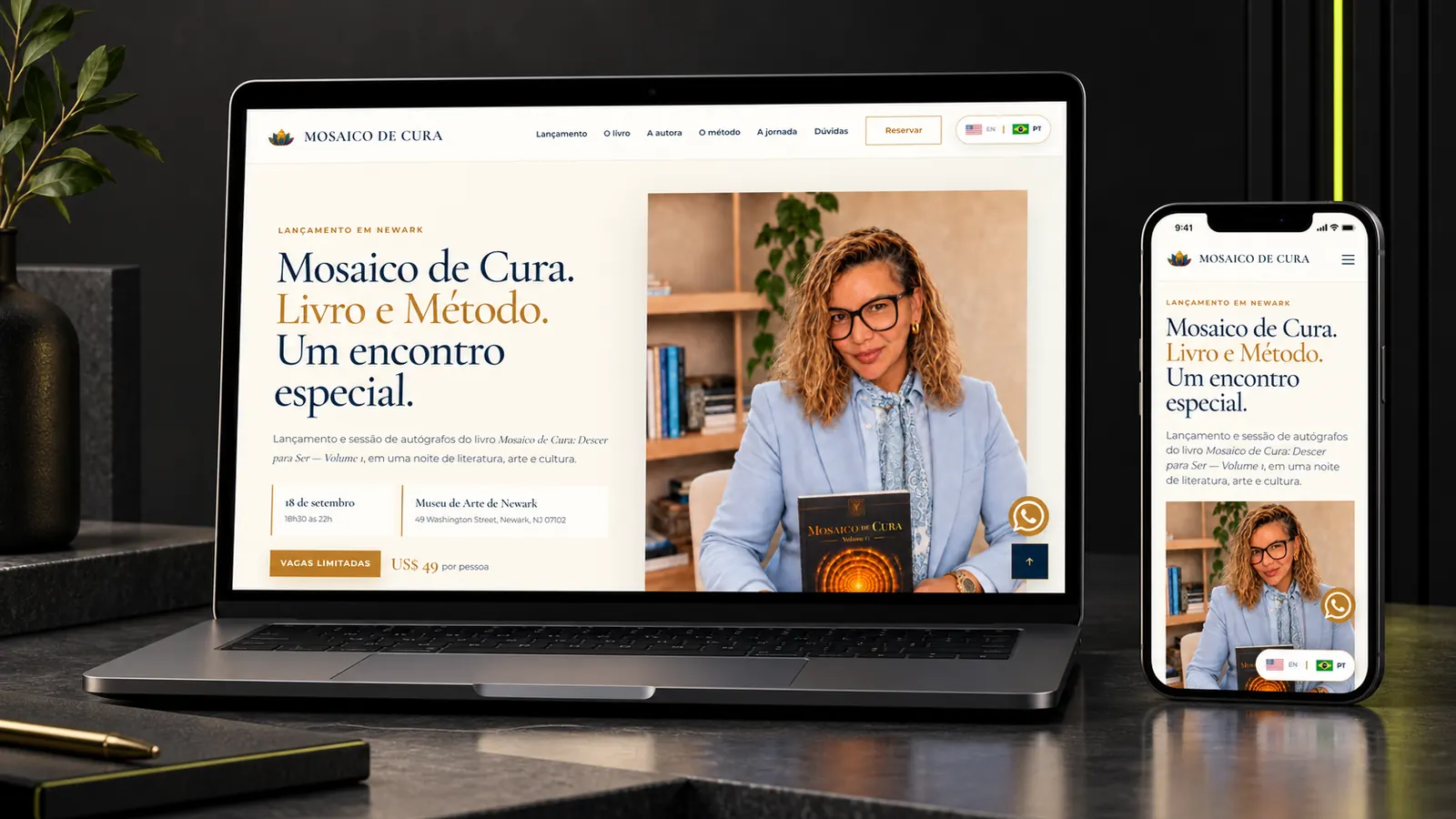 Landing page for a book and method launch in the United States